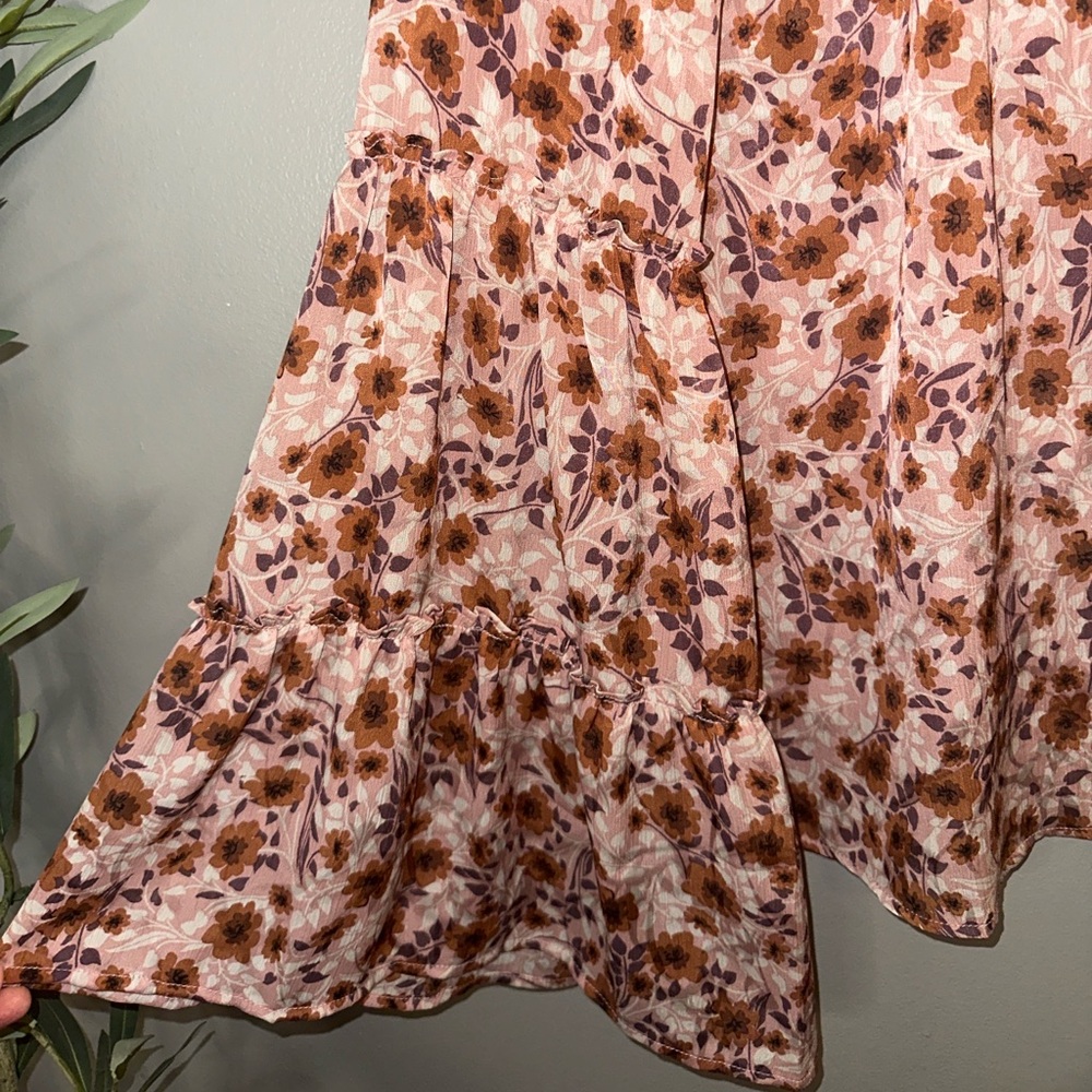 Lovestitch Boho Floral Peasant Top M Pink Brown Ruffle Bell Sleeve Cottagecore - Picture 4 of 7